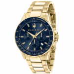 Мъжки часовник Maserati R8873640008 Sfida, златист тон със син циферблат, механизъм Miyota JS25-00C Quartz
