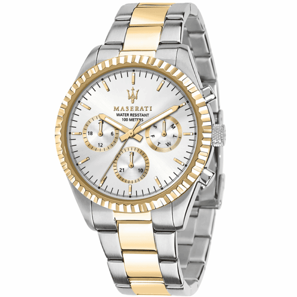 Мъжки часовник Maserati Competizione R8853100021 със сребърен циферблат и гривна от неръждаема стомана.