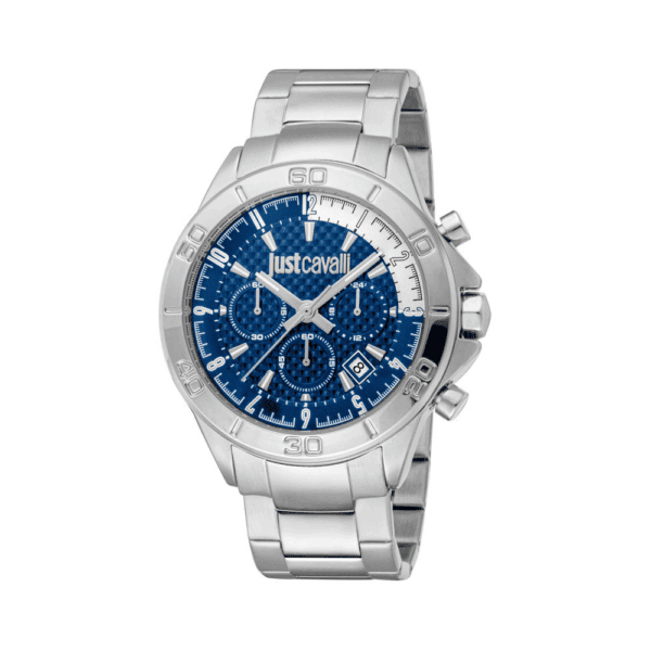 Just Cavalli Мъжки Часовник JC1G261M0255 Сребрист тон с младолик син циферблат