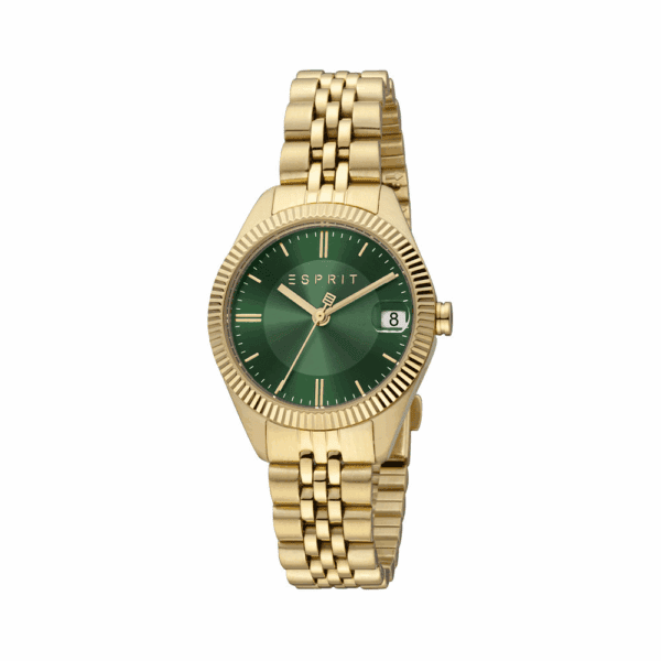 Часовник ES1L340M0075 за жени в златист цвят с зелен циферблат, кварцов механизъм.